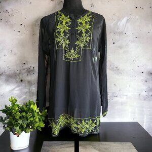 NWT EVA BLUE (MED) Sheer Black with Beading and Embroidery